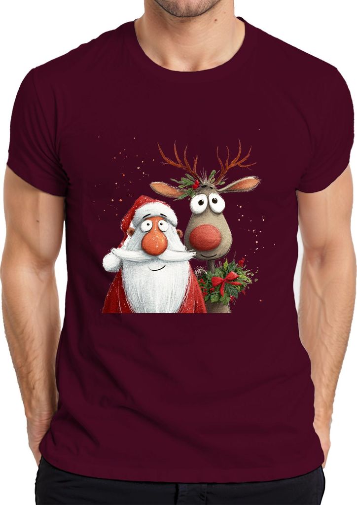Weihnachtsmann Rudolph rote Nase niedlich Weihnachten Geschenk Herren T-Shirt, Burgundy, 3XL