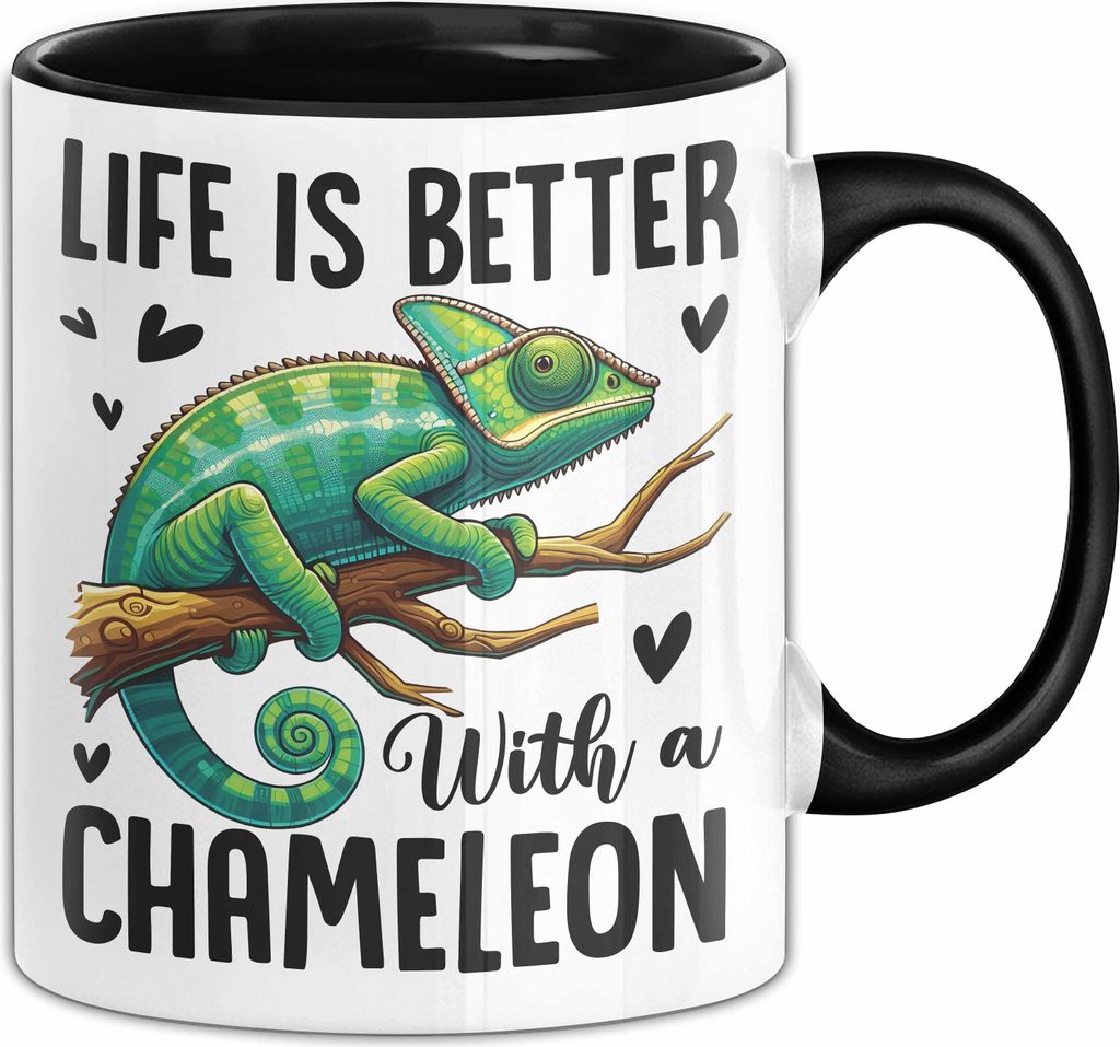 Chamäleon Tasse Geschenk Life Is Better With A Chameleon (Schwarz)
