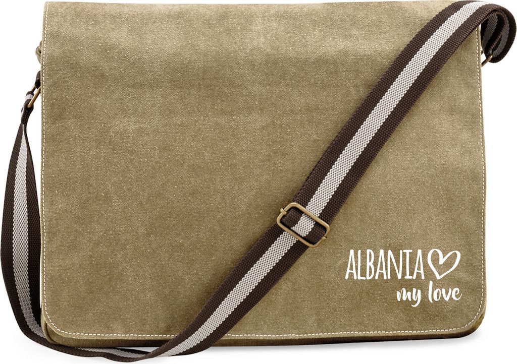 Huuraa Umhängetasche Albania my love 14 Liter Sahara Canvas Laptoptasche Geschenkidee