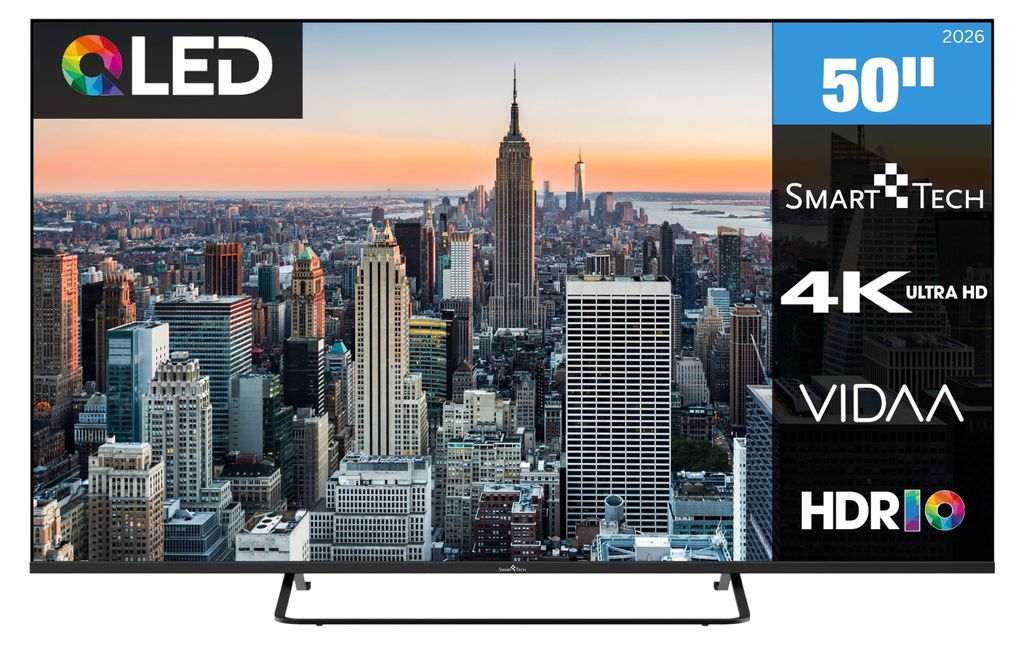 Smart Tech 50QV02K QLED Fernseher 50 Zoll Smart TV VIDAA HDR Fernseher mit 4K UHD, Bluetooth (2026)