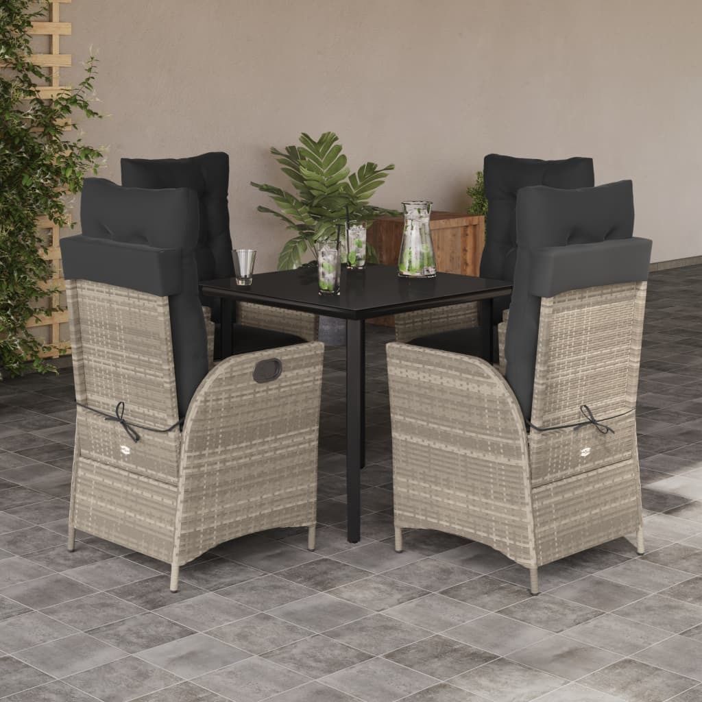 "2026 Promotion" 5-tlg. Garten-Essgruppe - mit Tisch und Stühlen - mit Kissen - Hellgrau Poly Rattan - Gartenmöbelset CC11867