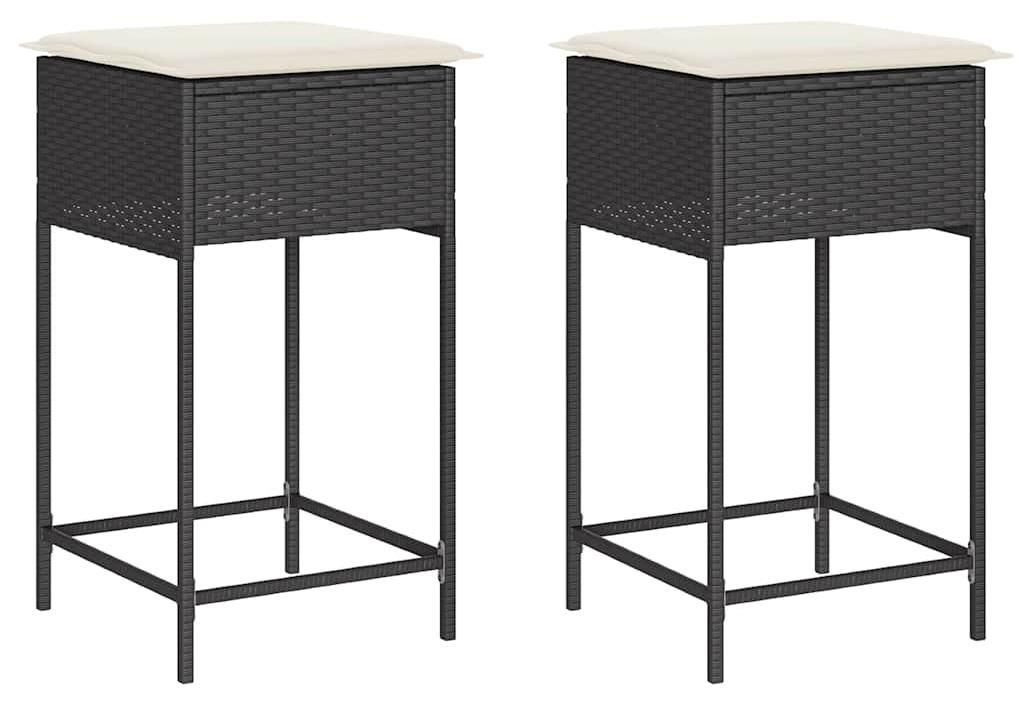 vidaXL Garten-Barhocker mit Kissen 2 Stk. Schwarz Poly Rattan