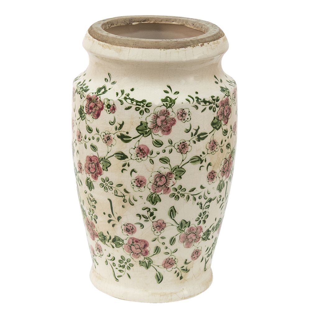 Clayre & Eef Vase Ø 15x26 cm Rosa Beige Keramik Blumen