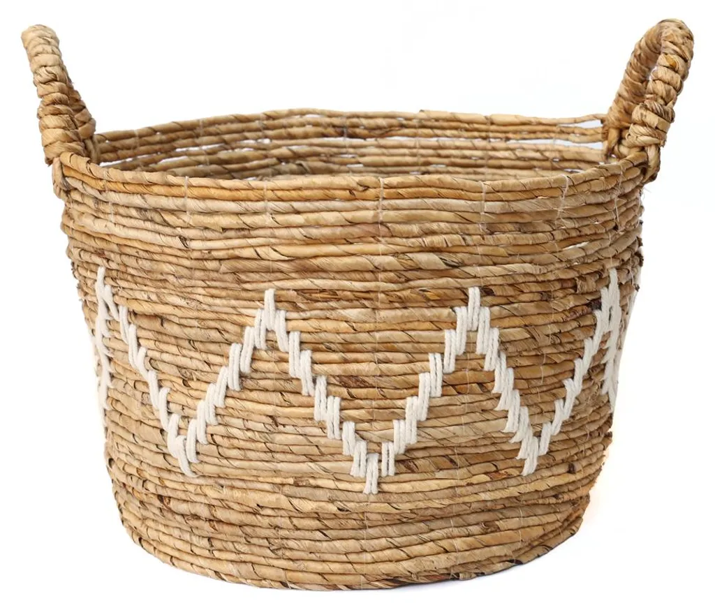 Panier feuille de bananier bicolore marron et blanc 42x42x31 cm