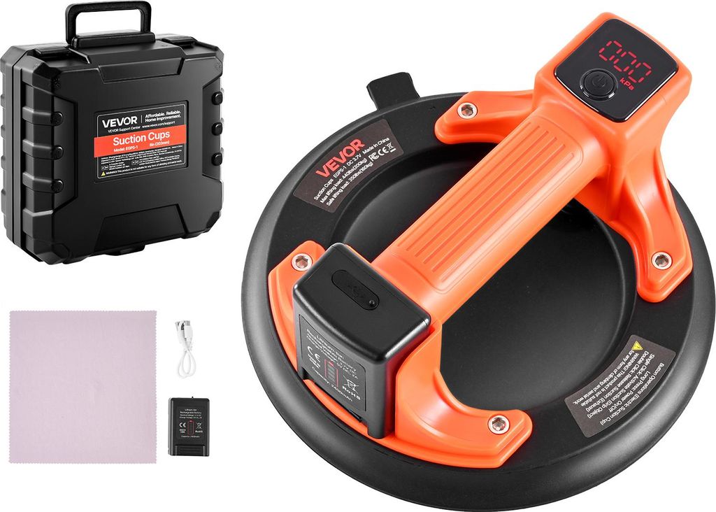 VEVOR Akku Saugheber, 203 mm Vakuum-Glassauger mit digitaler Anzeige für Saugkraft & Akkustand, 200 kg max. Hubkapazität, Fliesen-Saugnapf-Werkze...