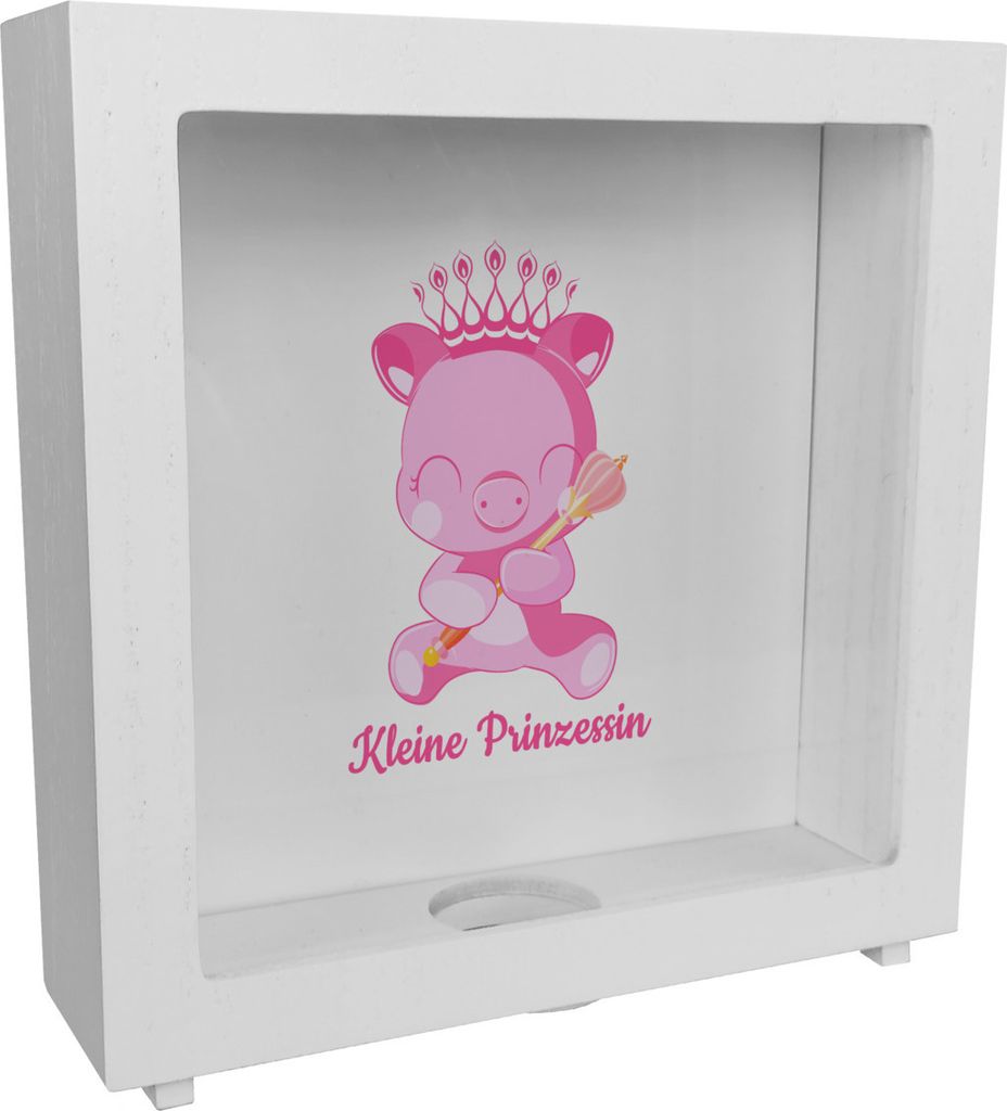 Kleine Prinzessin Rahmen Spardose aus Holz mit niedlichem Schweinchen