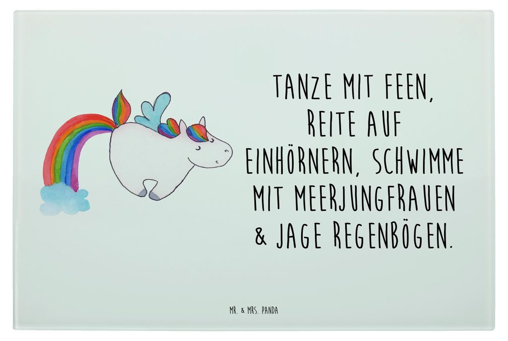 Mr. & Mrs. Panda Glasschneidebrett Einhorn Fliegendes Pferd - Weiß - Geschenk, Schneidplatte Glas, Spielen, Realität, Unicorn, schneidunterlage, ...