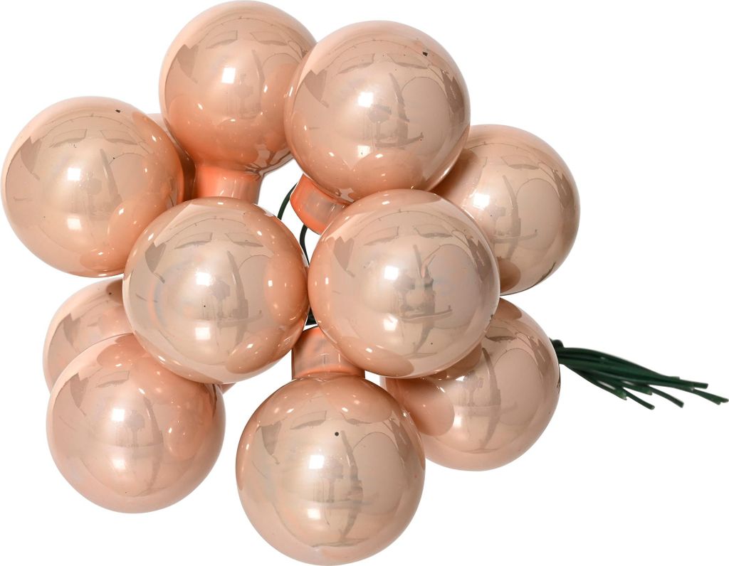 Weihnachtskugeln am Draht 2,5cm Glas 12 Stück - Pfirsich Perle glänzend