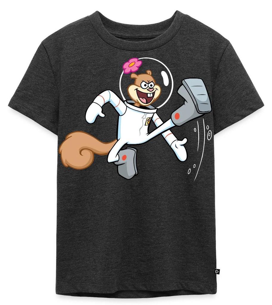 Spreadshirt Spongebob Schwammkopf Sandy Cheeks Design Kinder Premium T-Shirt, 134/140 (8 Jahre), Anthrazit meliert