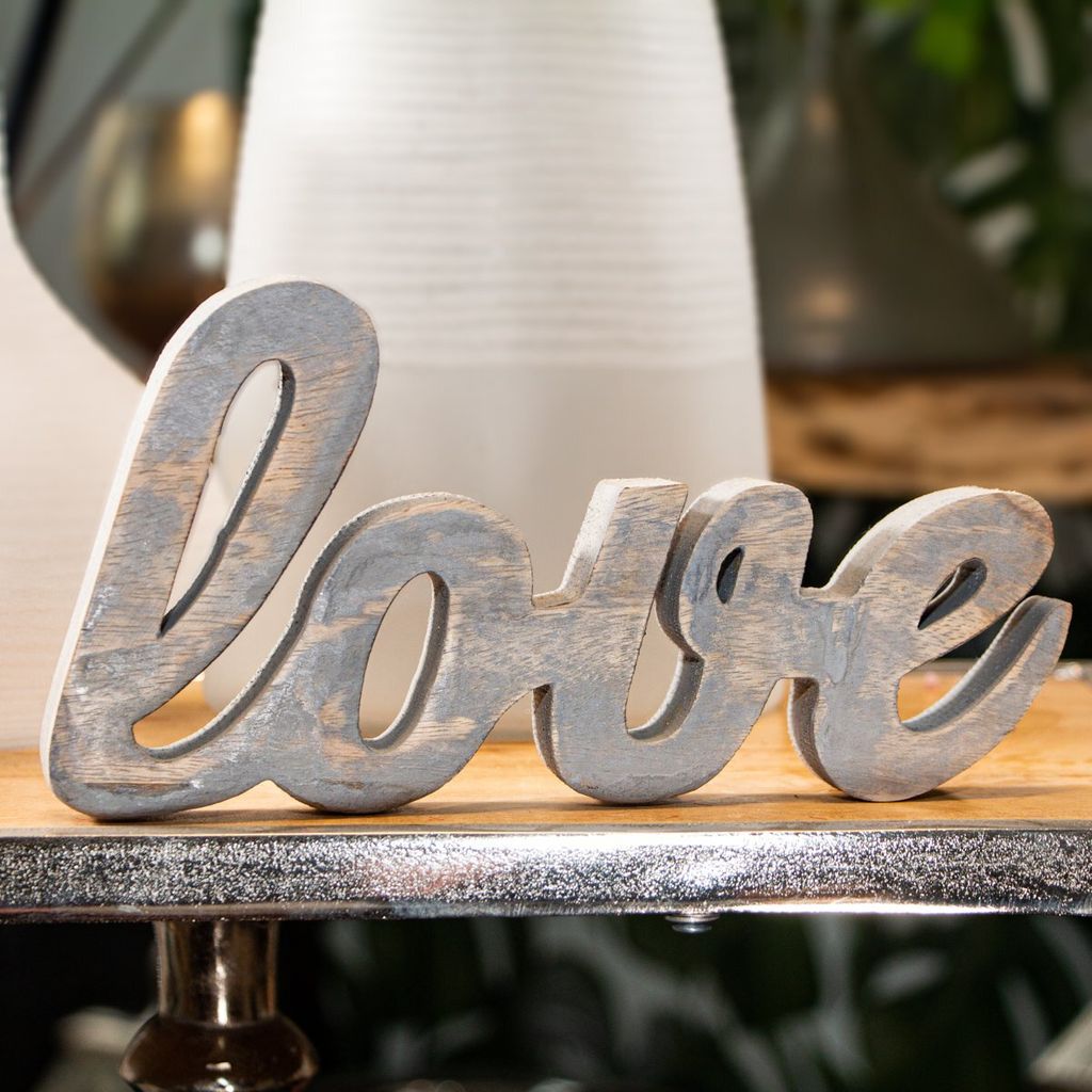 Holzfigur, "Love", Blau, Dekoration
