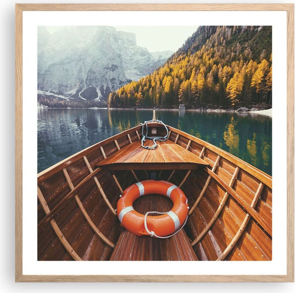 Gerahmtes Poster - Rahmen in heller Eiche - £ódŸ Berge Kajak - 60x60 cm - Wand Bild - Wanddeko - Wandbilder - Kunstposter - Wandposter - Bilderr...