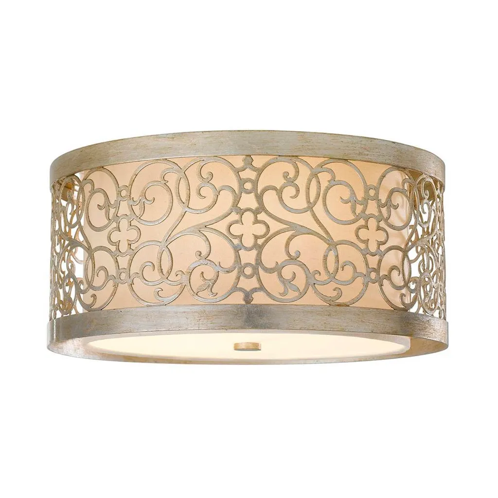 Plafonnier Arabesque Feiss argent patiné 37,5 cm 2xE27 40W ajouré