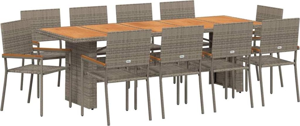 vidaXL Garten Essgruppe 11 pcs Grau Poly-Rattan