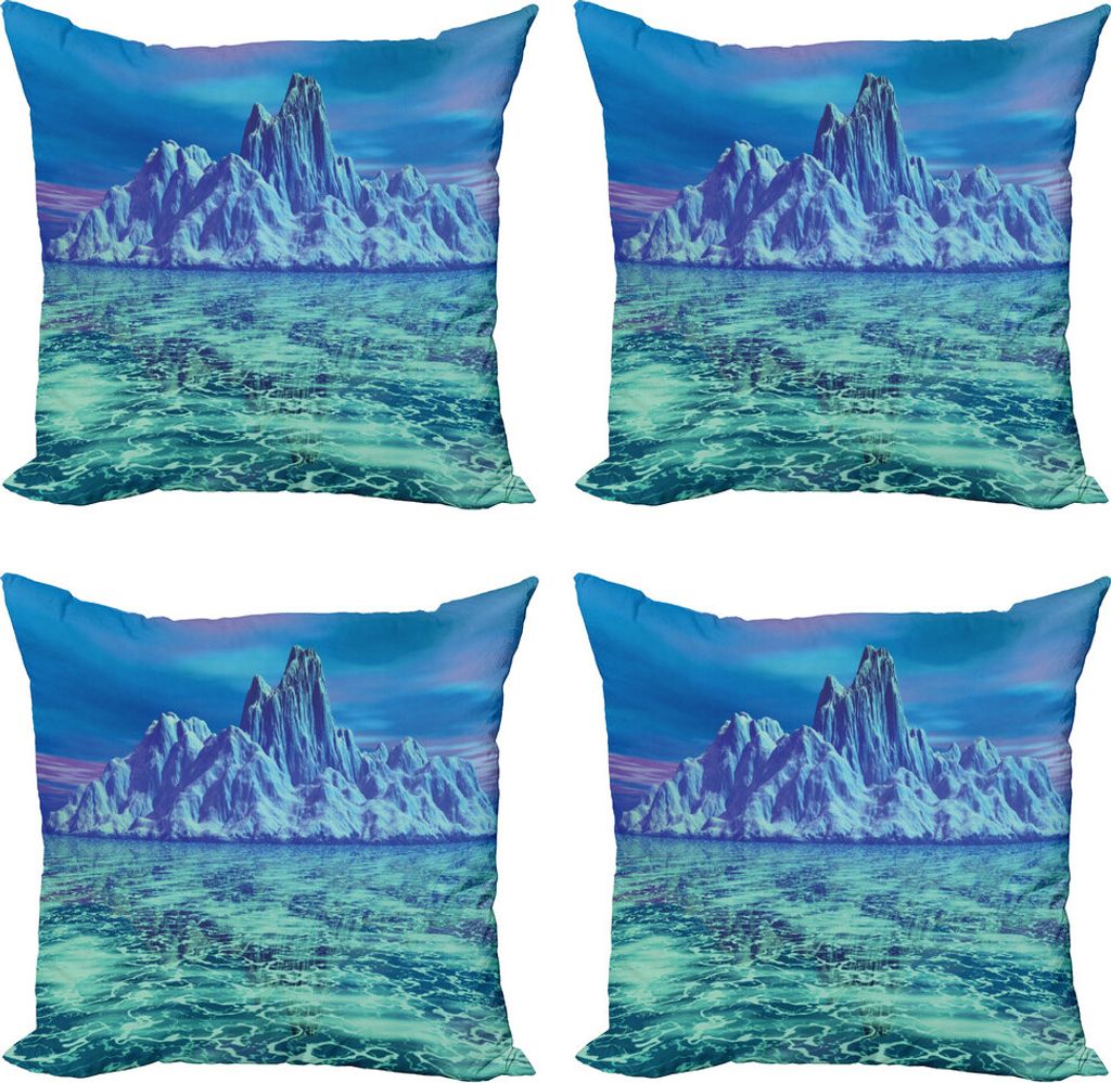 ABAKUHAUS Ice Berg Kissenbezug Set (4 Stück), Arktische Landschaft Szene, Moderner Doppelseitiger Digitaldruck, 50 cm x 50 cm, Mint Green Multicolor