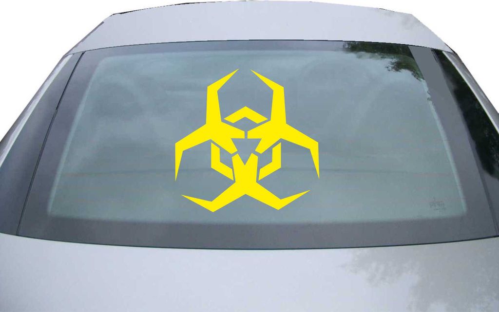 Indigos UG - Aufkleber Heckscheibe & Motorklappe DE6980 - gelb - 600x600 mm - Biohazard Symbol - Auto Scheiben Fenster Heckklappe Tuning Racing JDM...