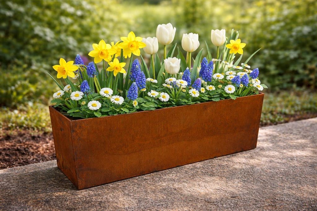 Pflanzkübel Balkonkasten Pflanzkasten Metall Edelrost 60cm x 20cm x 15cm Rost Pflanzgefäß Garten