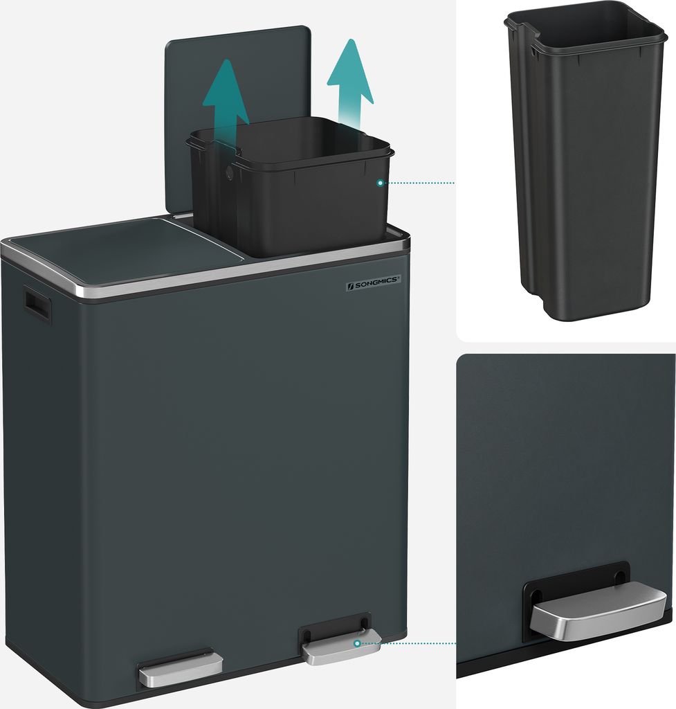 SONGMICS Mülleimer 60L mit Müllbeutel mit 2 Fächern 2 x 30 Produktbild 5