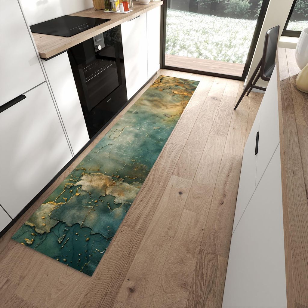 Küchenteppich 60x270cm rutschfest & abwischbar PVC Läufer - Gealterte Wand