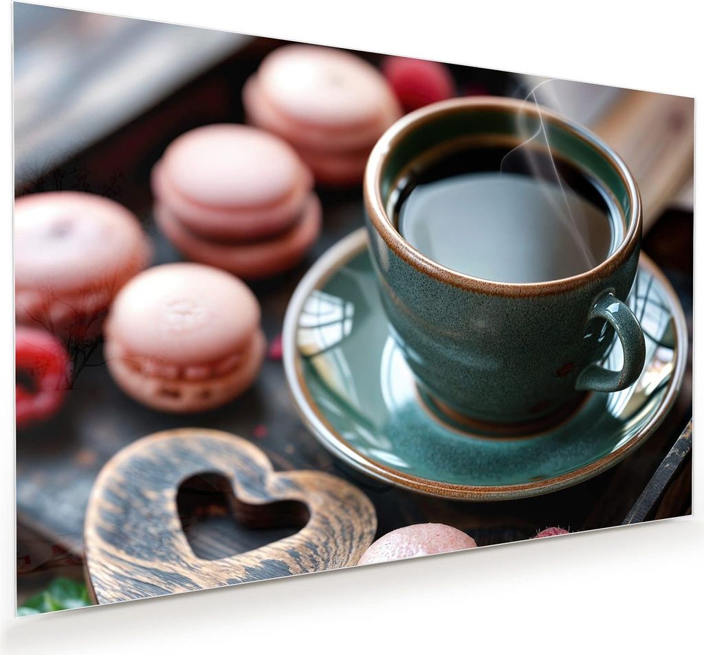 Glasbild 45x30cm in XXL für Wohnzimmer, Schlafzimmer Motiv Kaffeepause Macarons