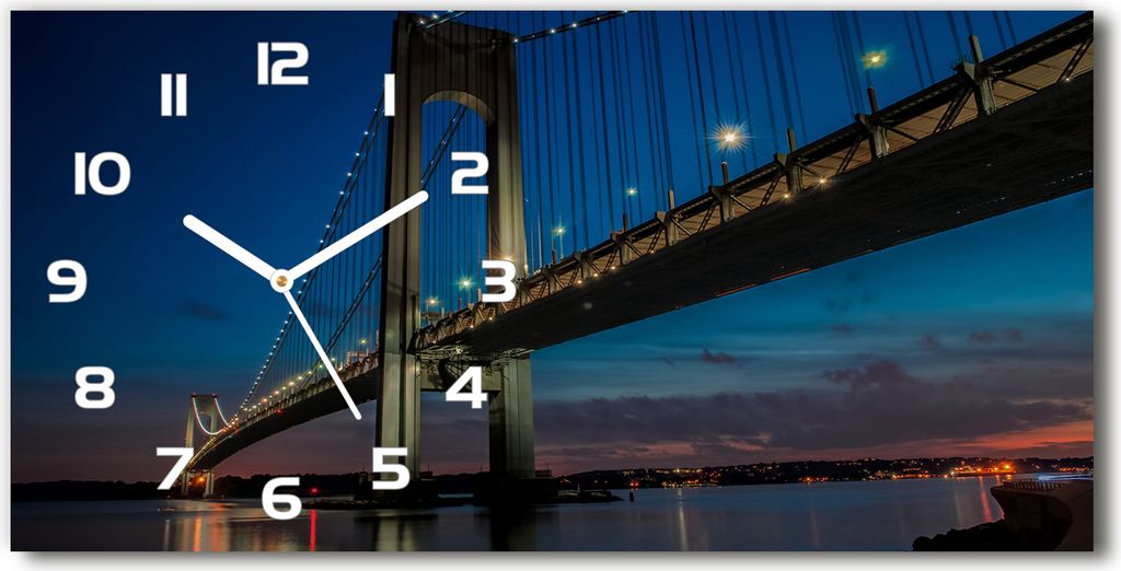 Wanduhr aus Glas – 60x30 cm - Glasbild - Glasuhr - Gehärtetes Glas - weisse-zeiger - Brooklyn Brücke