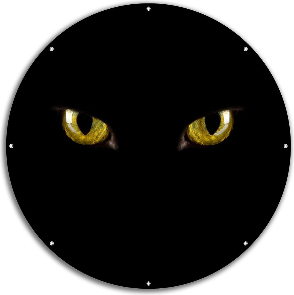 Wallario rundes Outdoor-Poster für Garten oder Balkon, Motiv Gelbe Katzenaugen bei Nacht, 60 cm Durchmesser