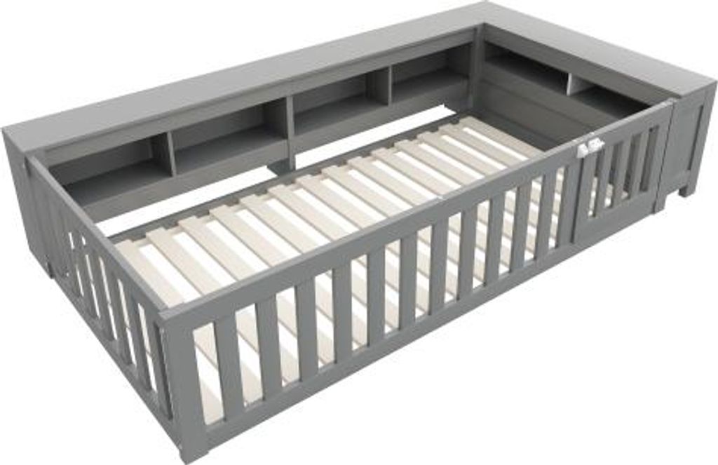 Multifunktionales Kinderbett 90x200cm Grau Ohne Matratze Reichlich Sicherheitsgitter Massivholzbett Lattenrost Einzelbett Einzelbett Kinderetagenbett