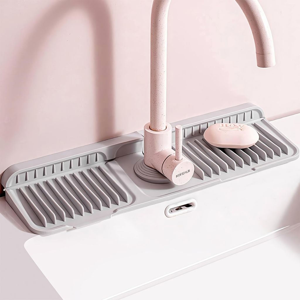Silikon Waschbecken Spritzschutz für Küche Bad, Wasserhahn Matte für die Küche Spüle, auslaufsicher und rutschfest, 17.7x5.5Zoll, grau