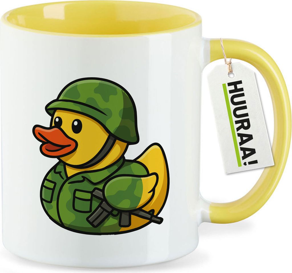 Huuraa Kaffeetasse Quietscheente Soldat Gummiente Bundeswehr 330ml Gelb Keramik Kaffeebecher Geschenkidee
