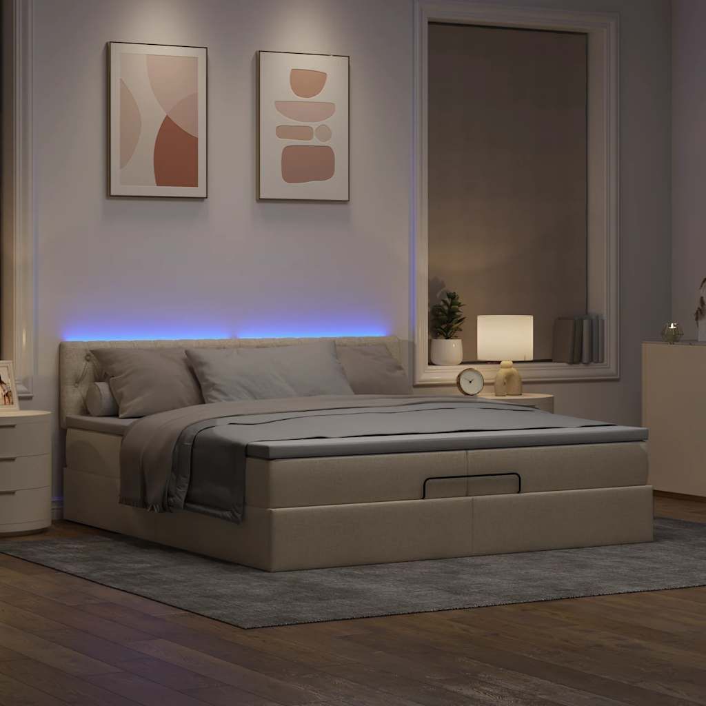 Maison Exclusive - Ottoman-Bett mit Matratzen & LEDs Creme 200x200 cm Stoff