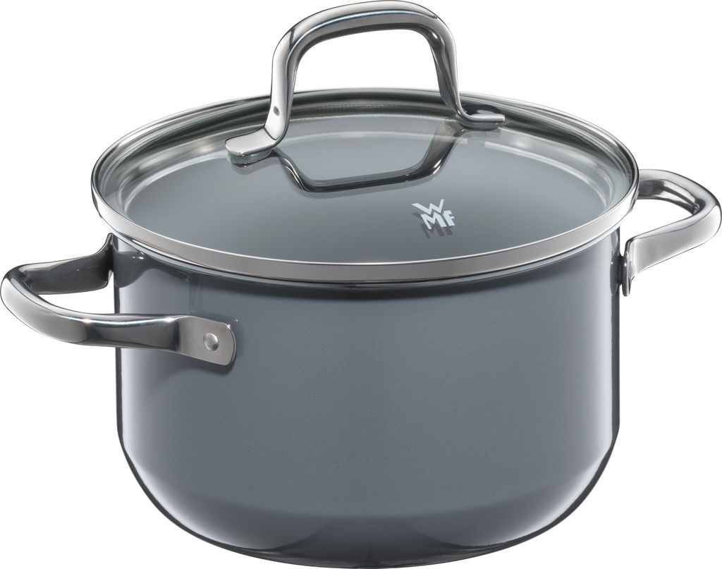 WMF Fusiontec Aromatic - Pentola grande 22 cm, a induzione da 3,1 l, coperchio con noduli di condensazione, in ceramica high-tech, impilabile, antigraffio, colore: Nero
