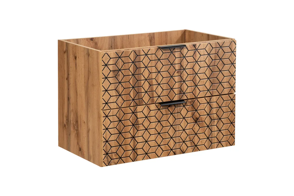 Meuble vasque 60 cm Chêne Wotan avec 2 tiroirs au design moderne épuré
