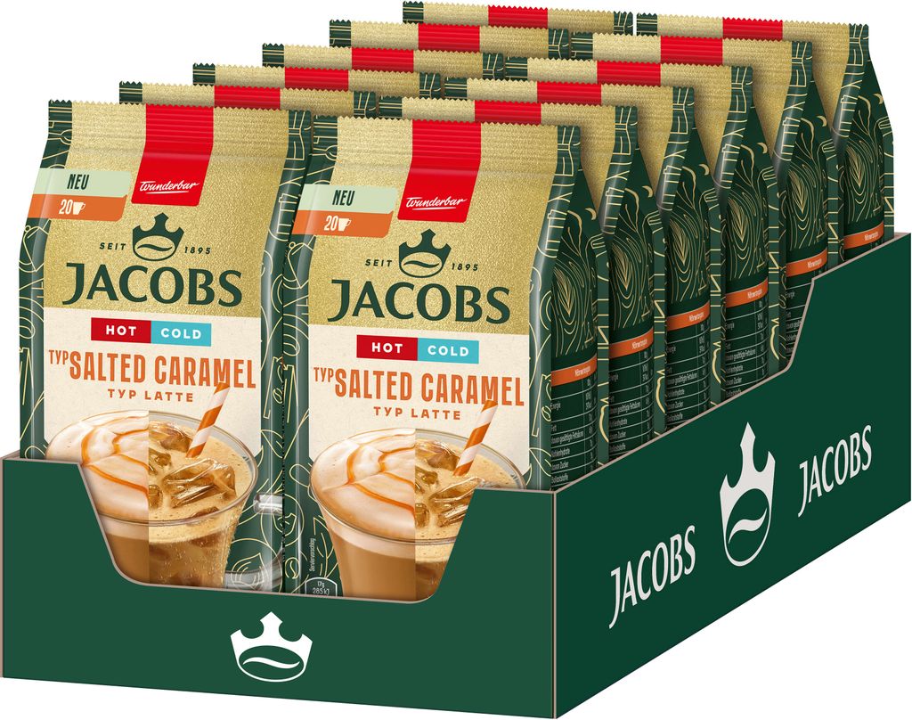 JACOBS Löskaffee TYP SALTED CARAMEL LATTE Hot Cold 12x 340g Produktbild 