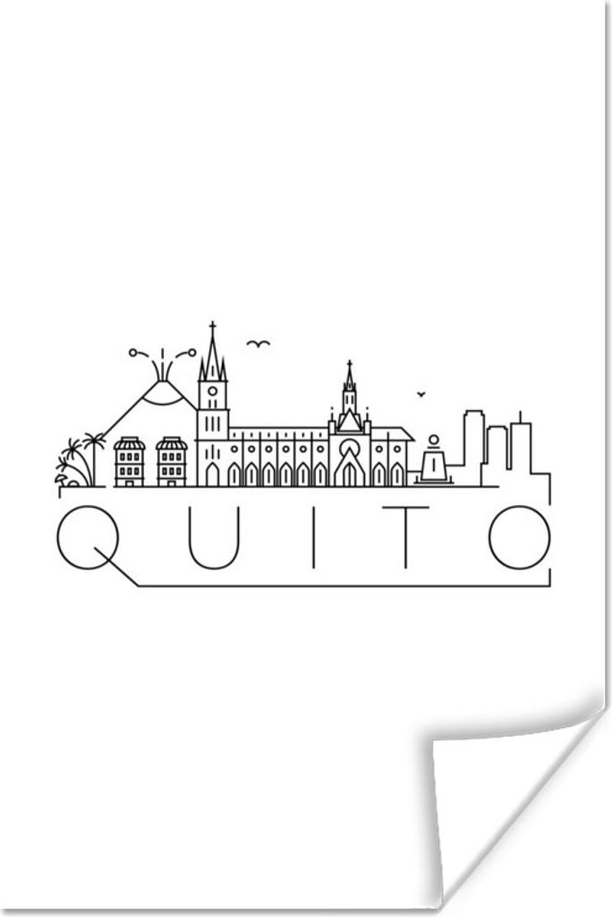 MuchoWow Poster Stadtbild "Quito" auf weißem Hintergrund 80x120 cm - Papierdruck