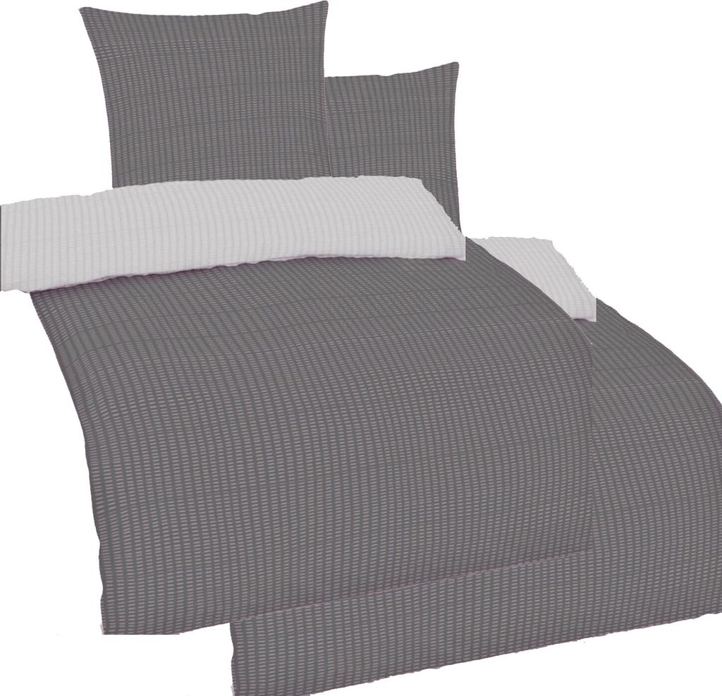 4-tlg. Seersucker Wende Bettwäsche 2x(135x200 +80x80cm), grau silber, uni/einfarbig, bügelfrei
