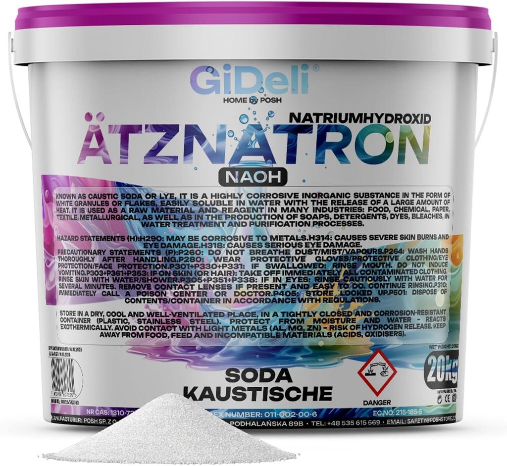 Ätznatron 20kg Natriumhydroxid NaOH 99% Seifenherstellung Abflussreiniger GiDeli