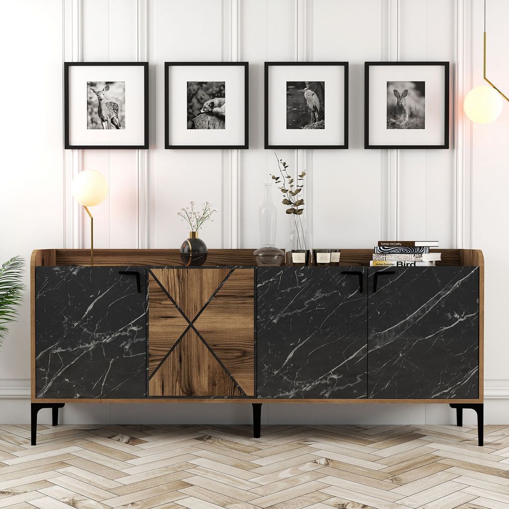 Skye Decor, Venedik - Walnut, Black Marble, Wohnzimmerschränke, Nussbaum, 180 x 78 x 35 cm