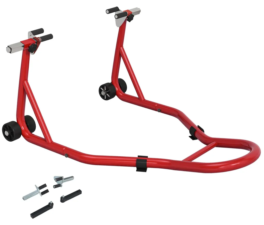 Support moto béquille avant universelle avec supports en U et L rouge