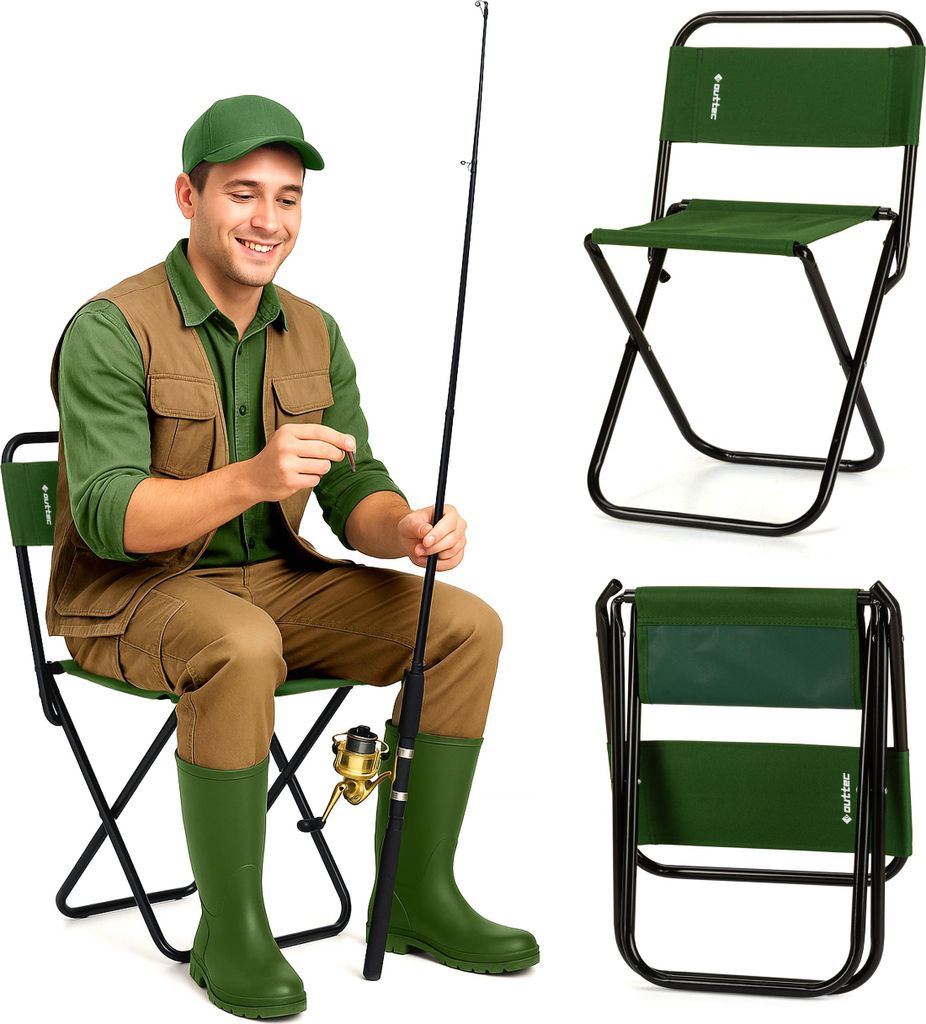 Outtec Angelstuhl - bis 100 kg - Campingstuhl, Klappstuhl, Faltbar Stuhl, Gartenstuhl, Leicht Camping Stuhl, Strandstuhl für Garten, Balkon, Strand
