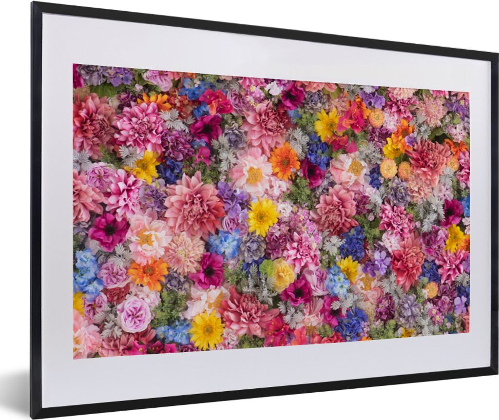 MuchoWow Gerahmtes Poster Blumen - Farben - Collage 60x40 cm - Poster mit Schwarzem Bilderrahmen Wandposter Rahmen Foto Bilder - Schlafzimmer - P...