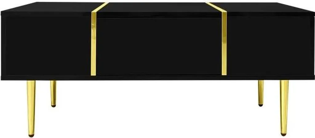 Table basse rectangulaire noir brillant design moderne avec rangement - 11