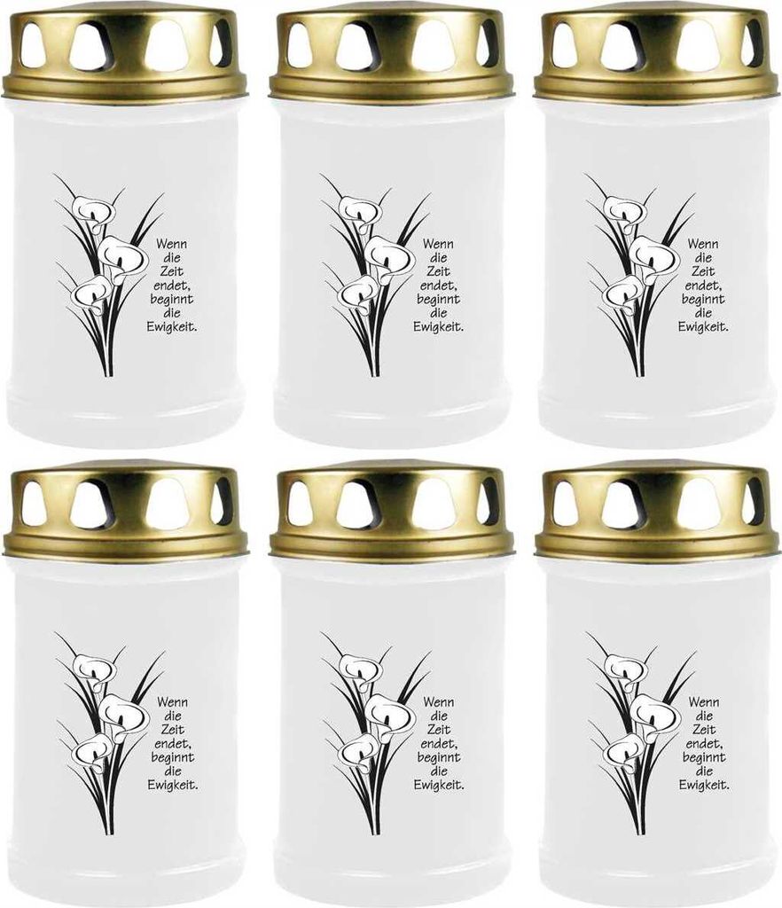 Grabkerze Weiß 6er Pack, Brenndauer: 48 Stunden ( je Kerze ), Motiv: Calla