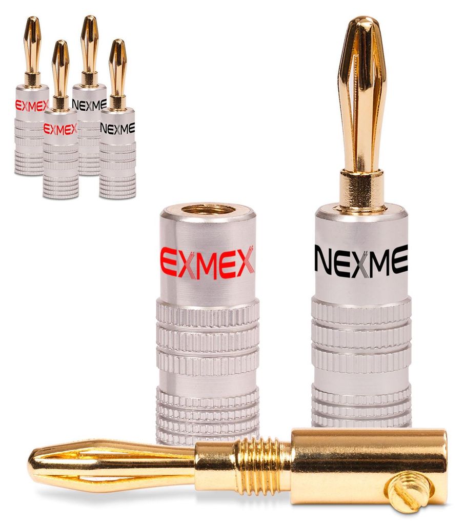 6x Bananenstecker NEXMEX 24K vergoldet High End Stecker Banana - Kabel bis 6mm²