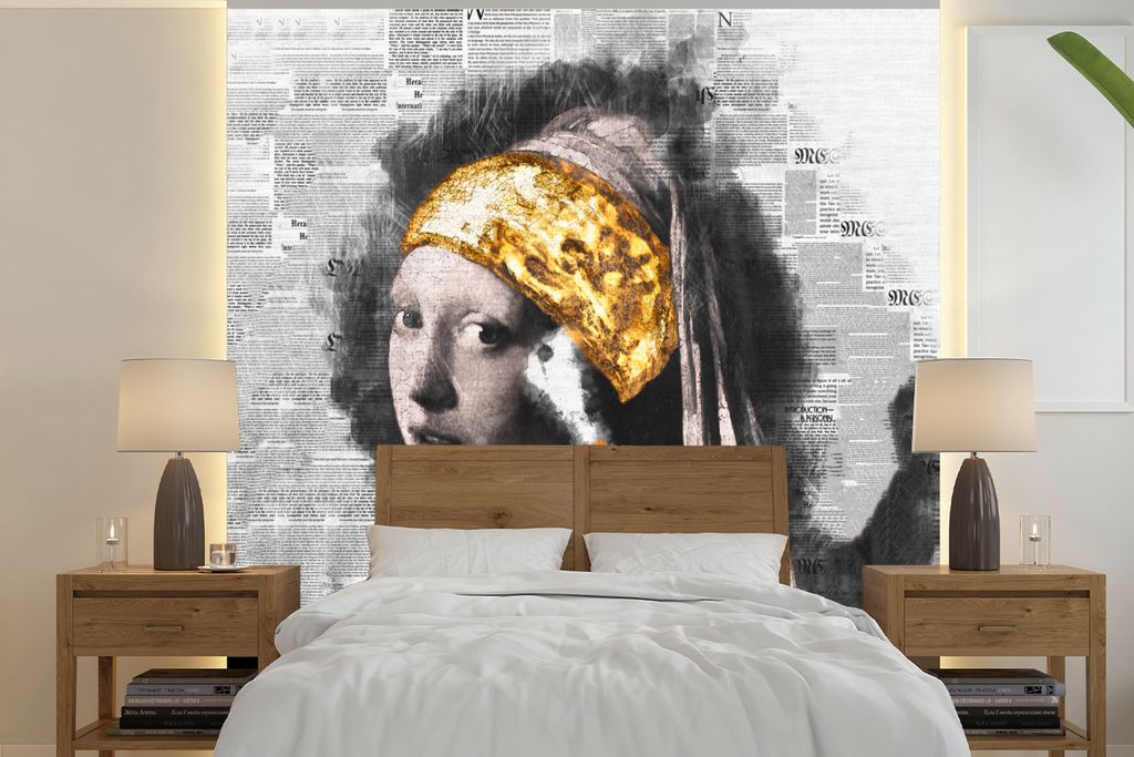 MuchoWow Fototapete für Wohnzimmer oder Schlafzimmer Wandtapete Vinyl Motivtapete Das Mädchen mit dem Perlenohrring - Vermeer - Gold - 220x220 ...