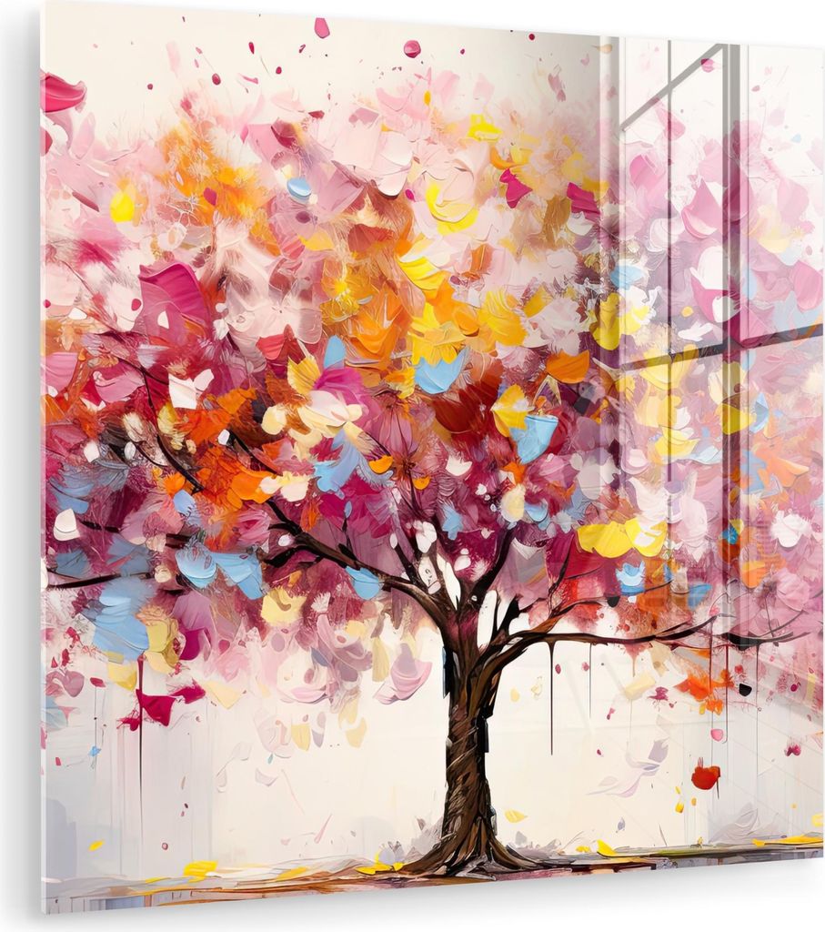 MuchoWow Glasbilder - Bilder auf Wandbild - Foto auf Glas Aquarell - Baum - Kunst - Abstrakt 30x30 cm Wanddekoration aus Glas - Acrylglasbild - Acr...
