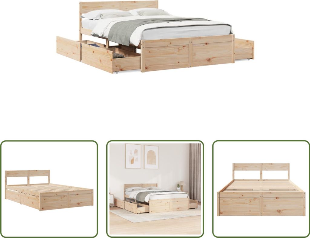 The Living Store Massivholzbett ohne Matratze 120x190 cm Kiefernholz