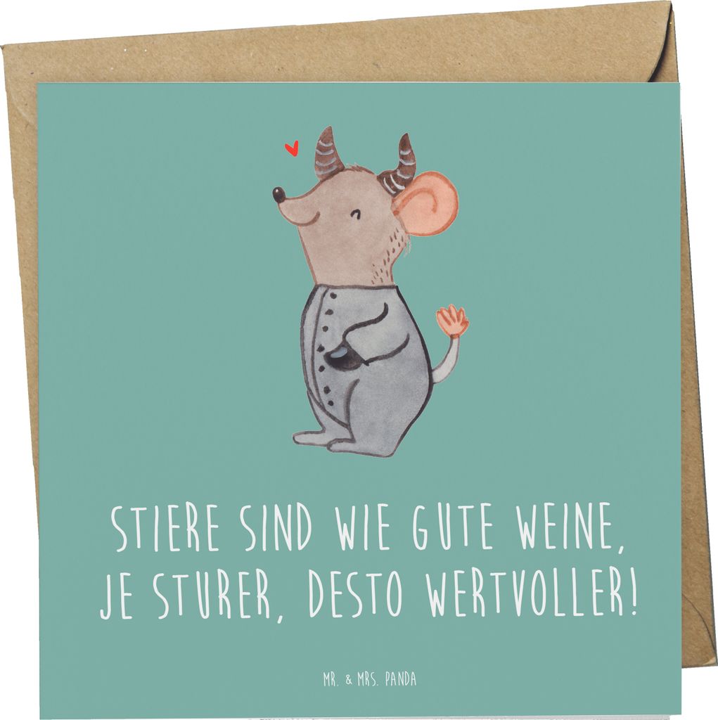 Mr. & Mrs. Panda Glückwunschkarte Sturer Stier - Meeresbrise - Geschenk, Beständigkeit, Treue, Geduld, Grußkarte, anlasskarte, Tierkreiszeichen,...