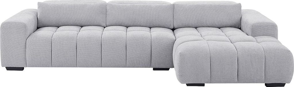 Ecksofa rechts mit grauem Strukturbezug - LOPONZA
