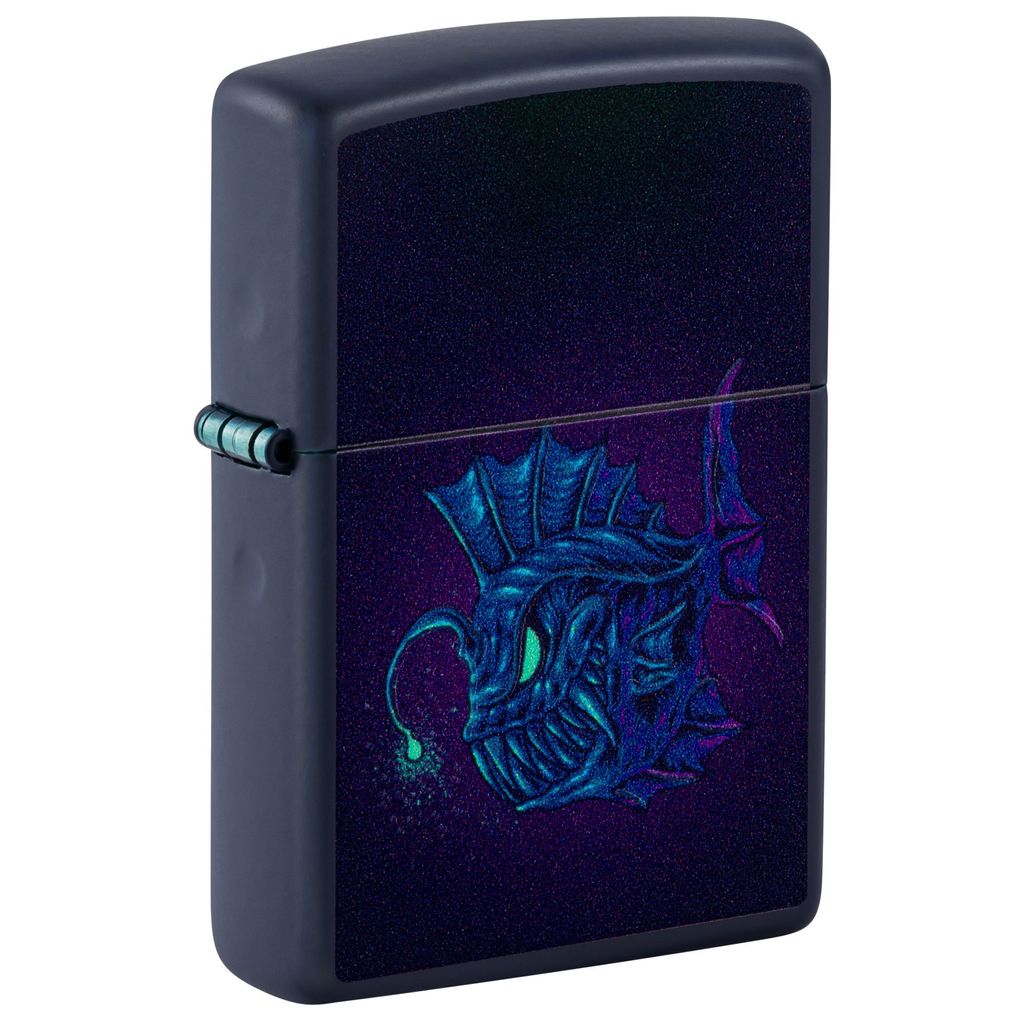 Zippo Sturmfeuerzeug - Anglerfisch Design Schwarz Hell Marine Matt - Nachfüllbar für lebenslangen Gebrauch - Geschenkbox - Metallgehäuse - USA