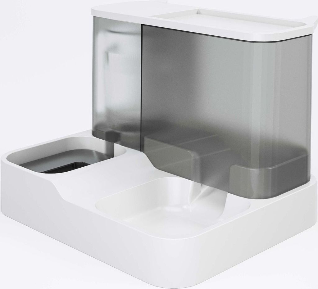 2-in-1 Haustier Wasser- und Futternapf, große Kapazität, automatischer Futterspender mit transparentem Fenster für Hunde und Katzen, grau
