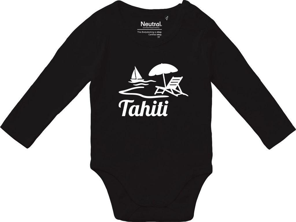 Huuraa Baby Body Tahiti Inselmotiv Französisch-Polynesien 80 Black Baumwolle Fairtrade Langarmbody Geschenkidee